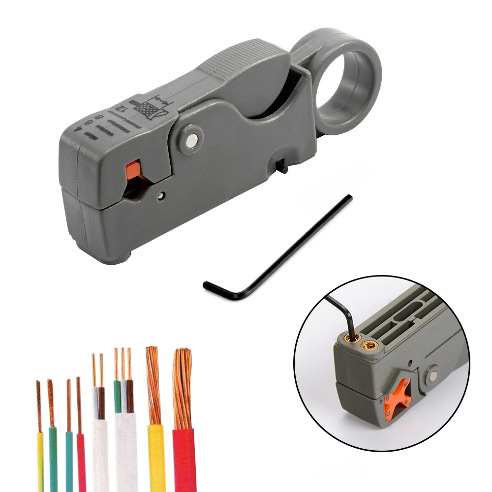 Automatic Wire Stripper Cutter - 回転式ワイヤーストリッパー。4～12mmのケーブルに対応し、調整可能なストリッピングプライヤー。六角レンチ付き多機能剥離ツール。