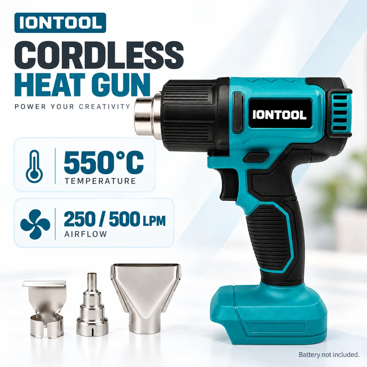Cordless Heat Gun For Shrink Tubing - IONTOOL コードレスヒートガン 550 ℃ 熱収縮チューブ加工や電子部品の修理に使用する、ハンディ型のホットエアツール（本体のみ）。