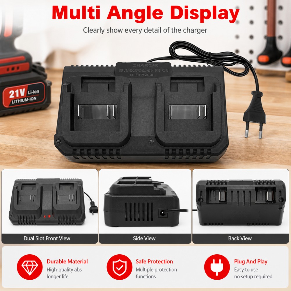 デュアルスロット充電器 18V 21V リチウムイオンバッテ - Brushless Cordless Electric Drill 18V のレビューと価格