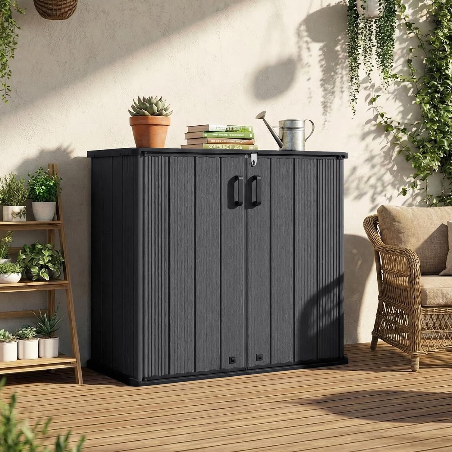 庭用具や道具を収納できる、23.5立方フィートの屋外用収納小 - Garden Tools のレビューと価格